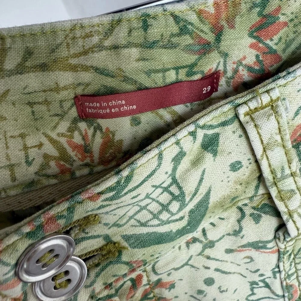 Anthropologie Pilcro Pants Green Floral Print‎ Low Rise The Wanderer Garden 29